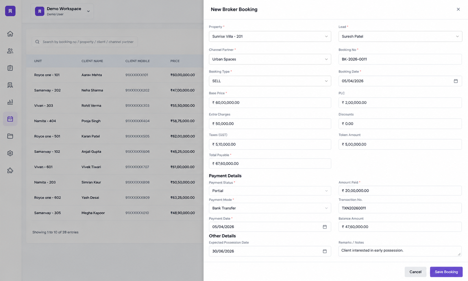 Partner Booking Management Screenshot 2