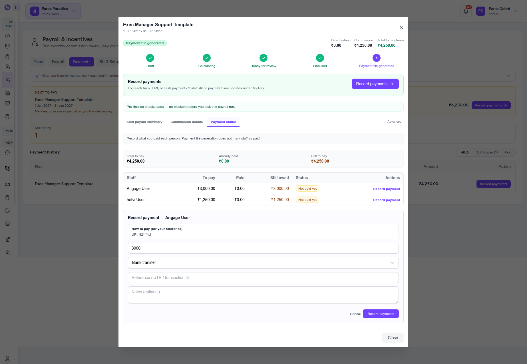 Stellivo record payment