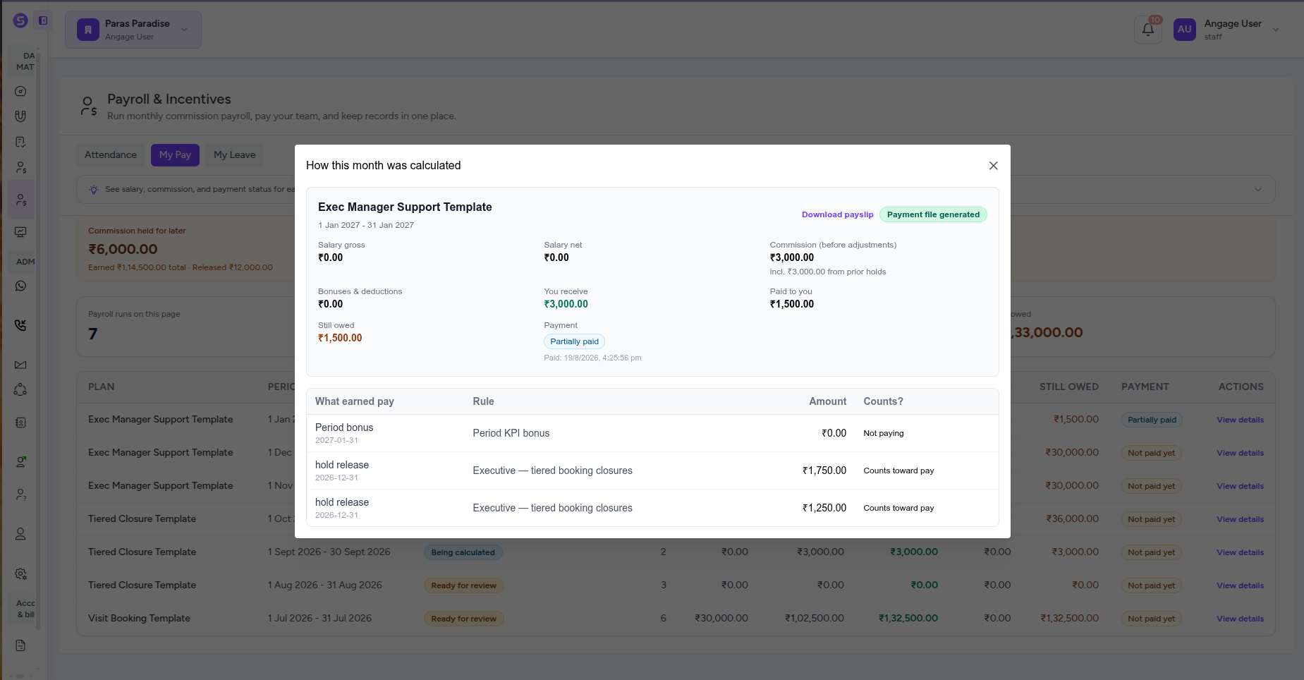 Stellivo my pay partial payment detail