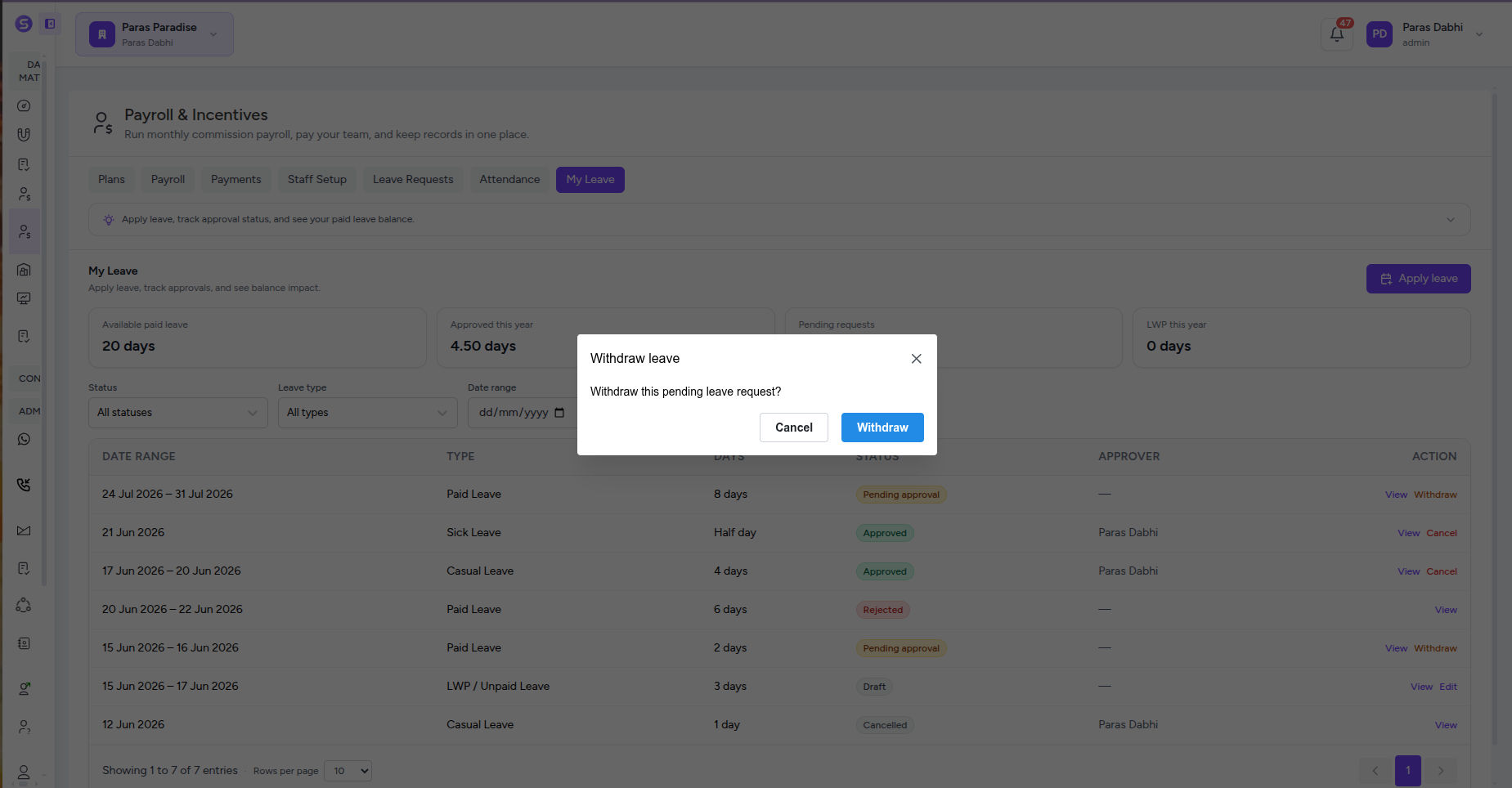 Stellivo withdraw leave